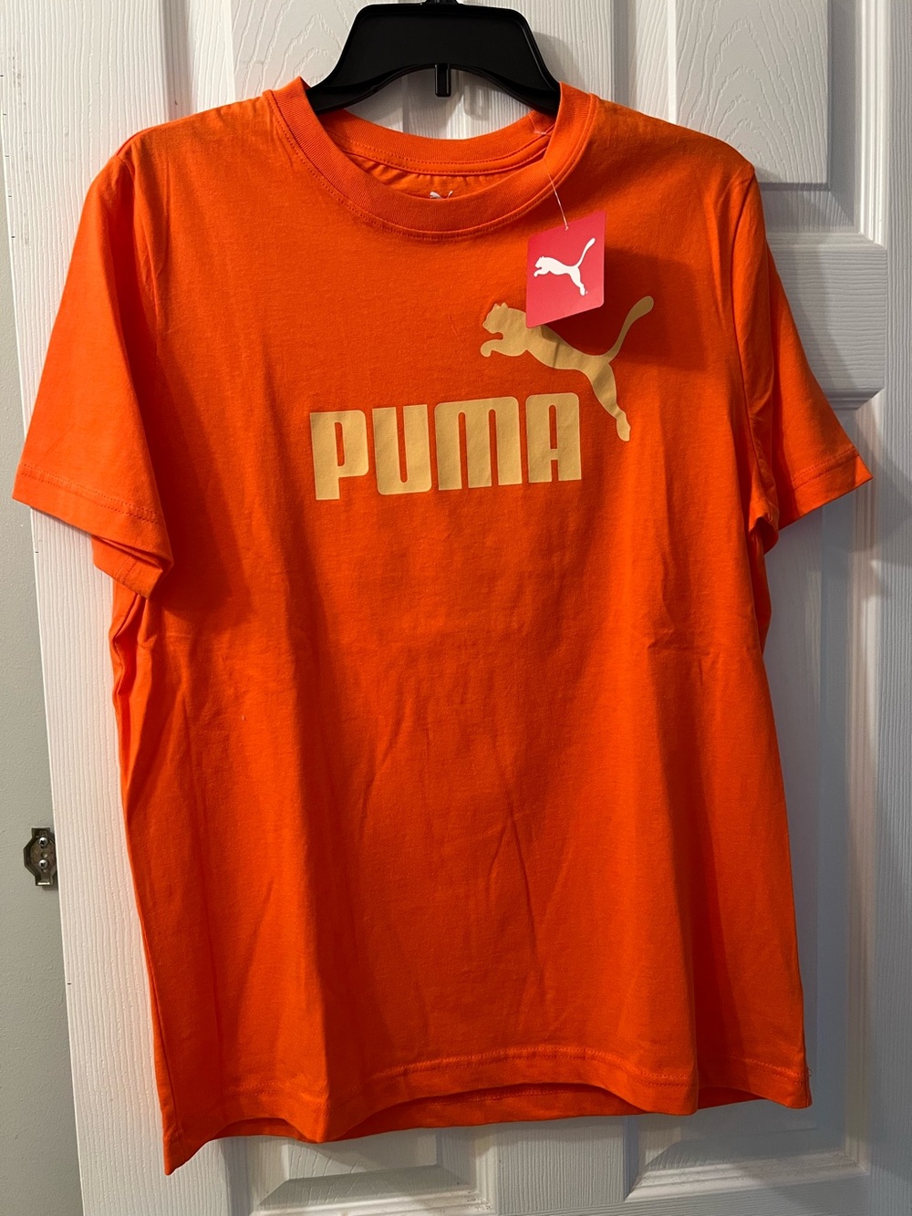 Puma Orange Short-Sleeve Logo Tee with Gold Print